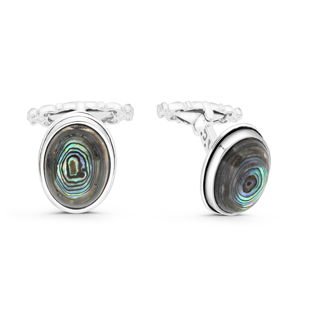 Sterling Silver 925 Cufflink Rhodium And Black Plated Embedded With Blue Shell 