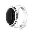 Sterling Silver 925 Ring Rhodium And Black Plated Embedded With Black Agate For Men And White CZ