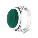 Sterling Silver 925 Ring Rhodium And Black Plated Embedded With Green Agate For Men