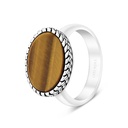 Sterling Silver 925 Ring Rhodium And Black Plated Embedded With Yellow Tiger Eye For Men