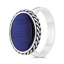 Sterling Silver 925 Ring Rhodium And Black Plated Embedded With Blue Tiger Eye For Men 