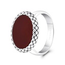 Sterling Silver 925 Ring Rhodium And Black Plated Embedded With Red Natural Aqiq For Men