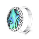 Sterling Silver 925 Ring Rhodium And Black Plated Embedded With Blue Shell For Men