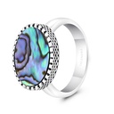 Sterling Silver 925 Ring Rhodium And Black Plated Embedded With Blue Shell For Men