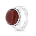 Sterling Silver 925 Ring Rhodium And Black Plated Embedded With Red Natural Aqiq For Men