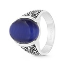 Sterling Silver 925 Ring Rhodium And Black Plated Embedded With Blue Tiger Eye For Men