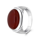 Sterling Silver 925 Ring Rhodium And Black Plated Embedded With Red Natural Aqiq For Men