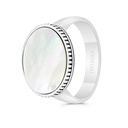 Sterling Silver 925 Ring Rhodium And Black Plated Embedded With White Shell  For Men