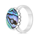 Sterling Silver 925 Ring Rhodium And Black Plated Embedded With Blue shell For Men 