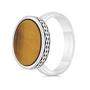 Sterling Silver 925 Ring Rhodium And Black Plated Embedded With Yellow Tiger Eye For Men