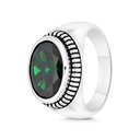 Sterling Silver 925 Ring Rhodium And Black Plated Embedded With Emerald Zircon For Men