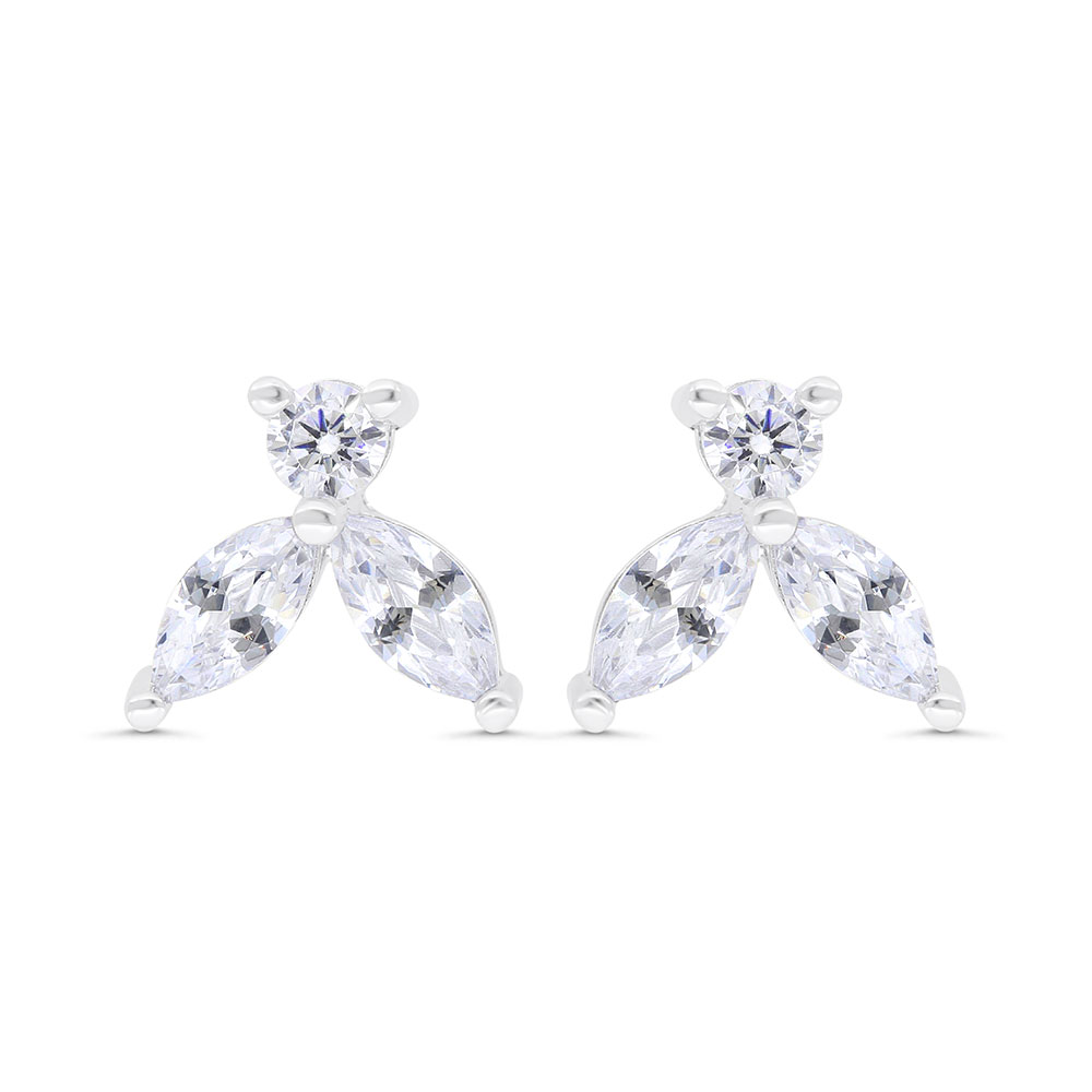 Sterling Silver 925 Earring Rhodium Plated Embedded With White Zircon