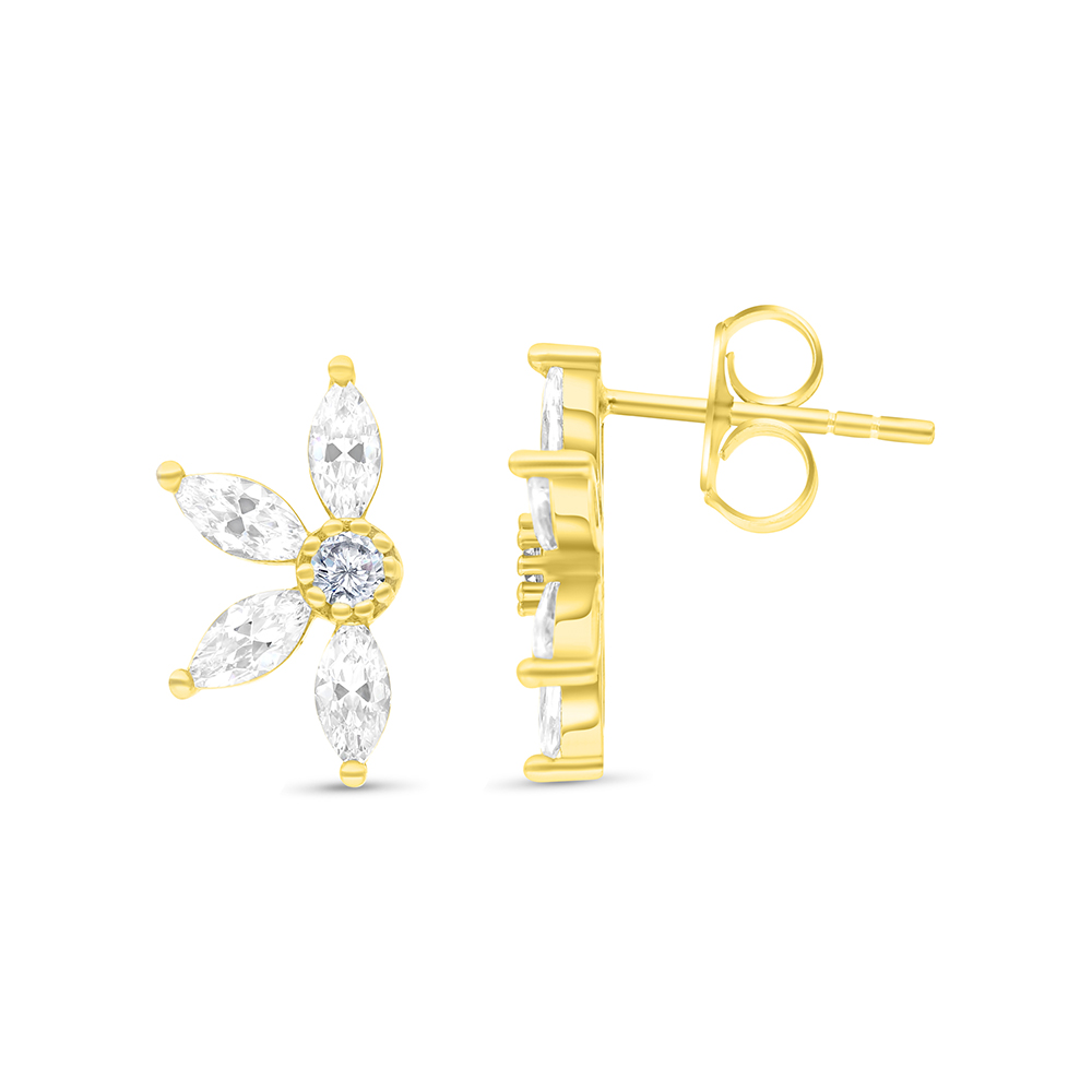 Sterling Silver 925 Earring Gold Plated Embedded With White CZ