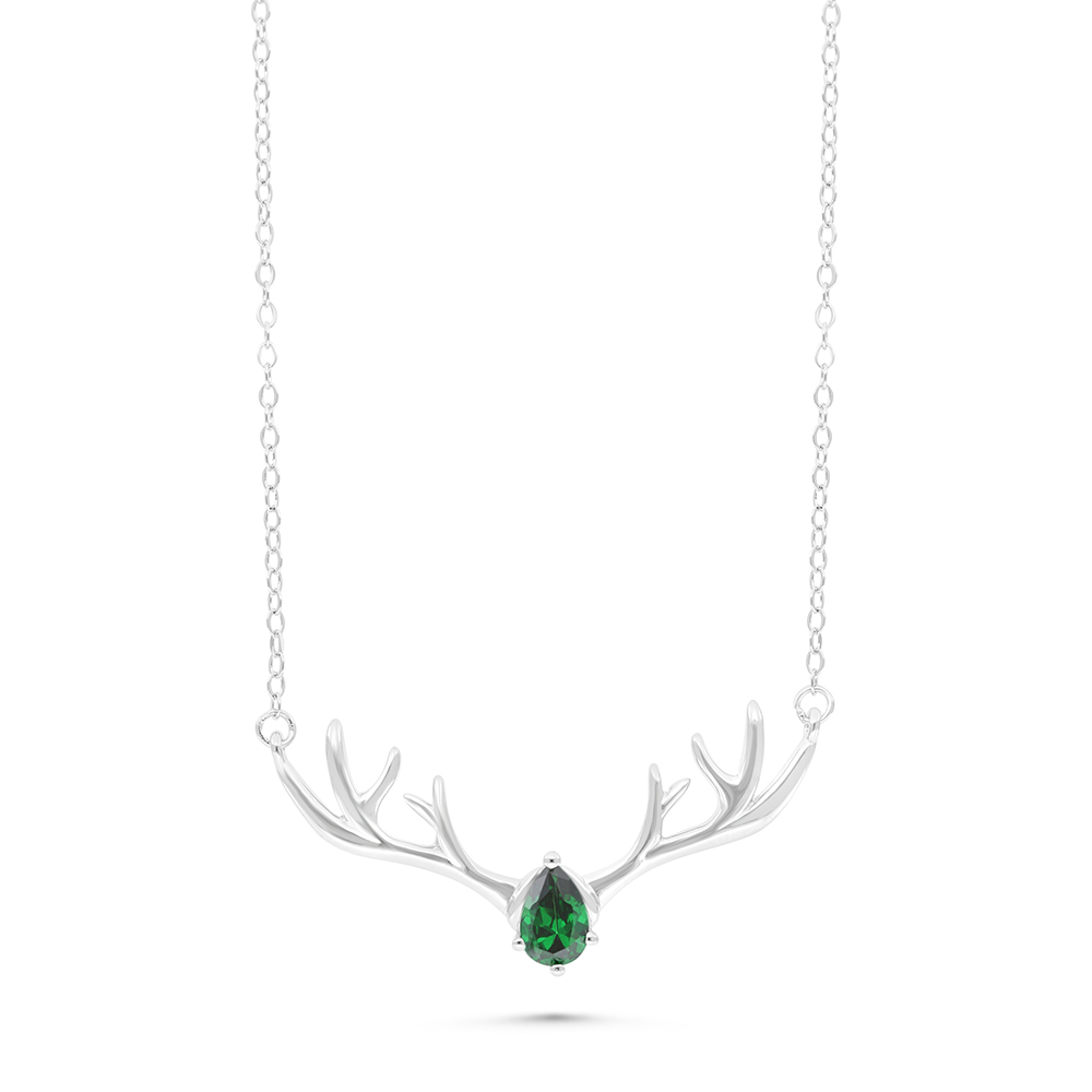 Sterling Silver 925 Necklace Rhodium Plated Embedded With Emerald Zircon