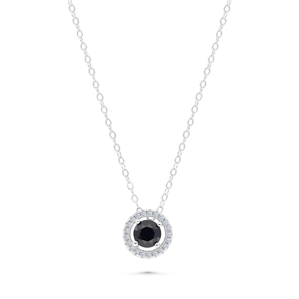 Sterling Silver 925 Necklace Rhodium Plated Embedded With Sapphire Corundum And White CZ