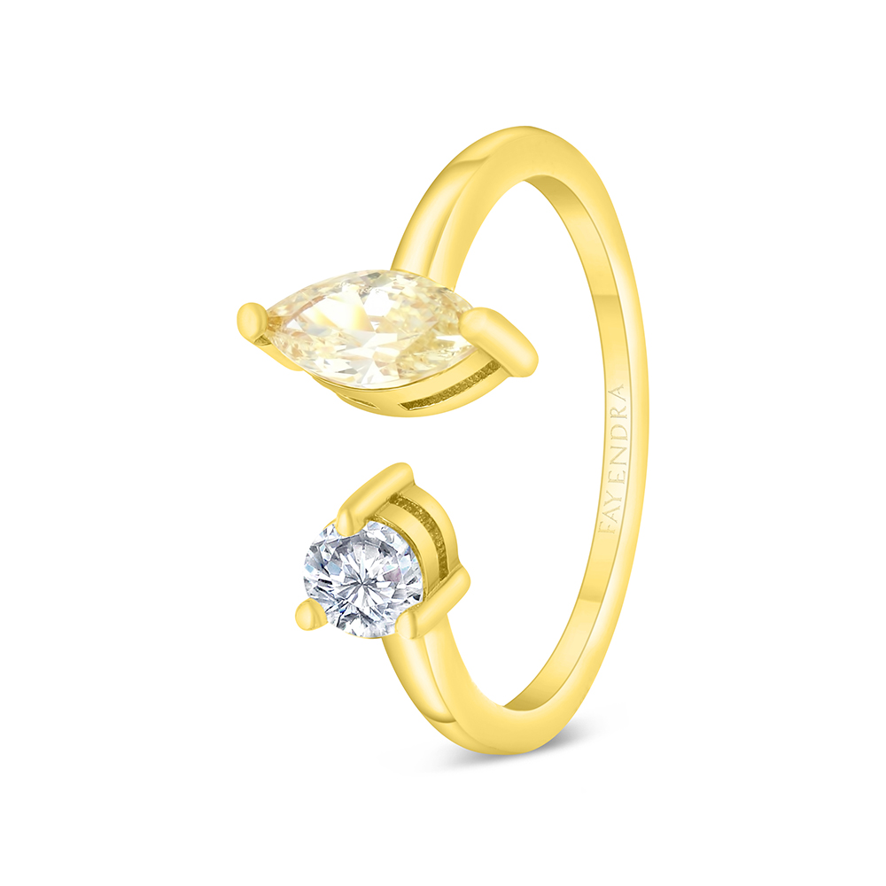 Sterling Silver 925 Ring Gold Plated  Embedded With Yellow Zircon And White CZ