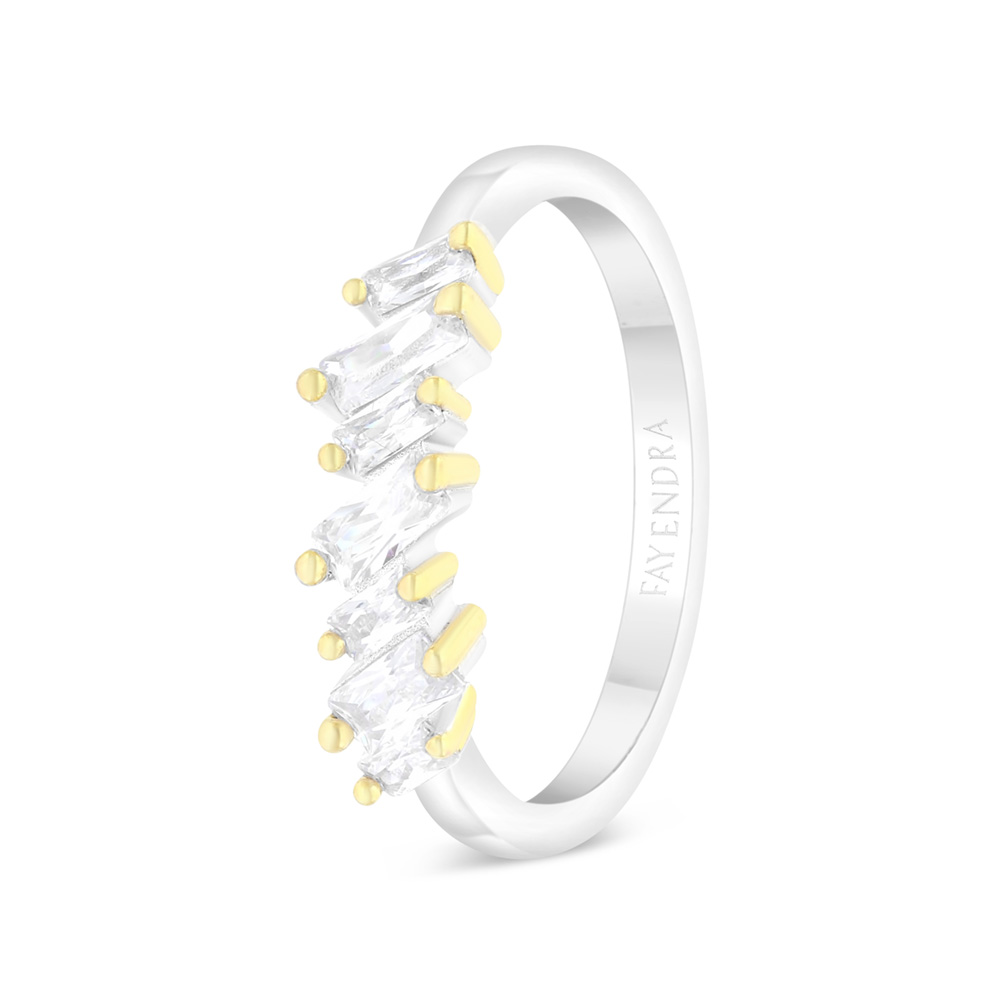 Sterling Silver 925 Ring Rhodium And Gold Plated Embedded With White CZ