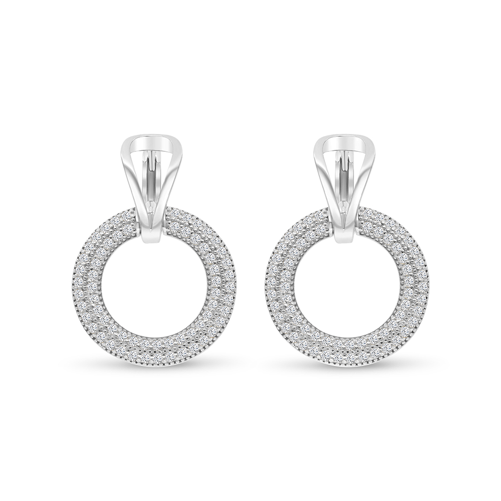 Sterling Silver 925 Earring Rhodium Plated Embedded With White CZ