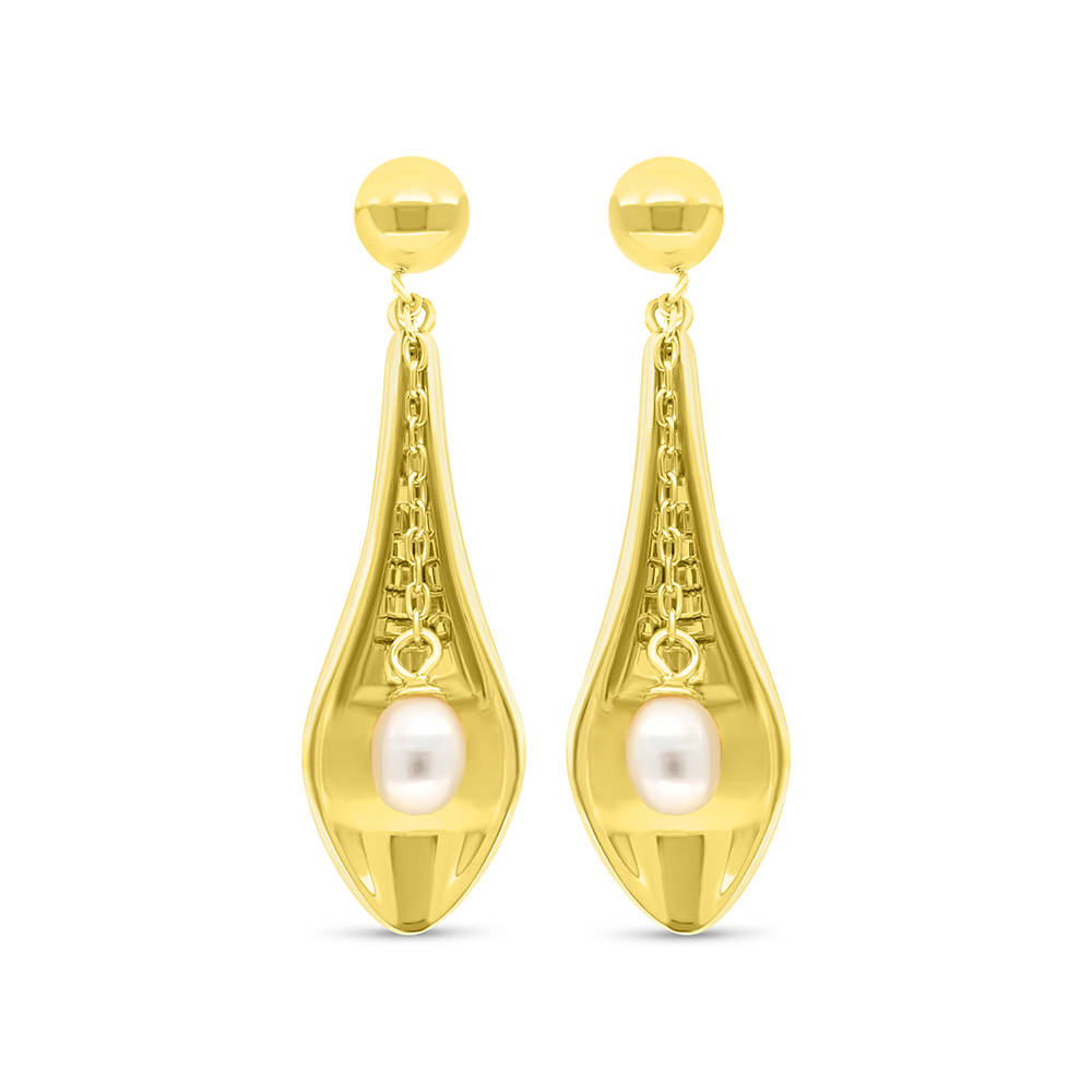 Sterling Silver 925 Earring Gold Plated Embedded With White Shell Pearl