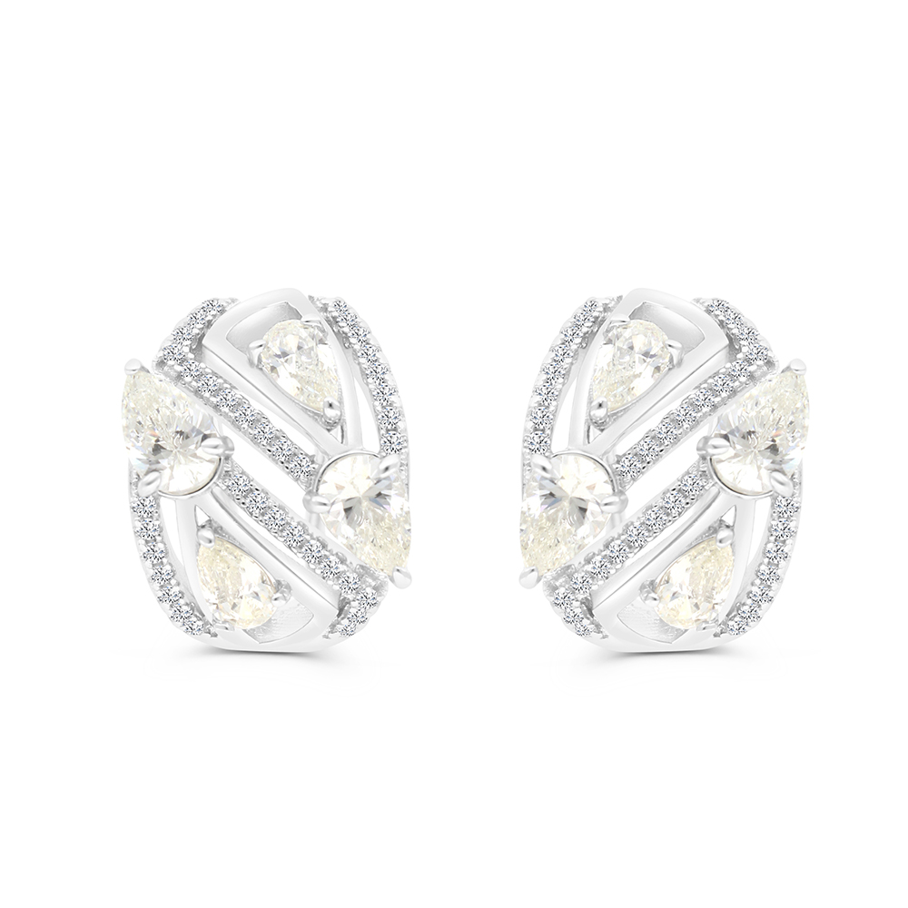 Sterling Silver 925 Earring Rhodium Plated Embedded With Yellow Zircon And White CZ