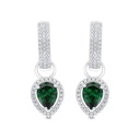 Sterling Silver 925 Earring Rhodium Plated Embedded With Emerald Zircon And White CZ