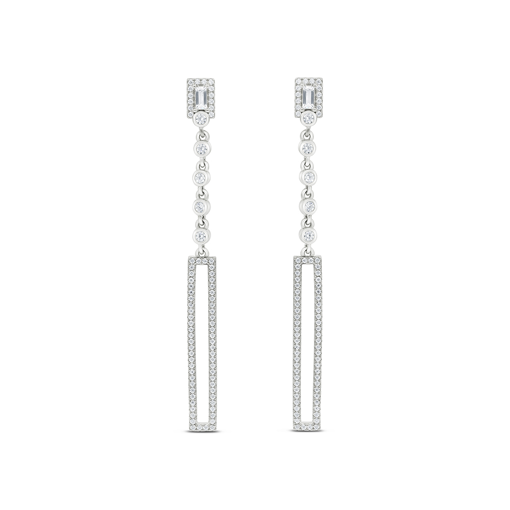 Sterling Silver 925 Earring Rhodium Plated Embedded With White CZ