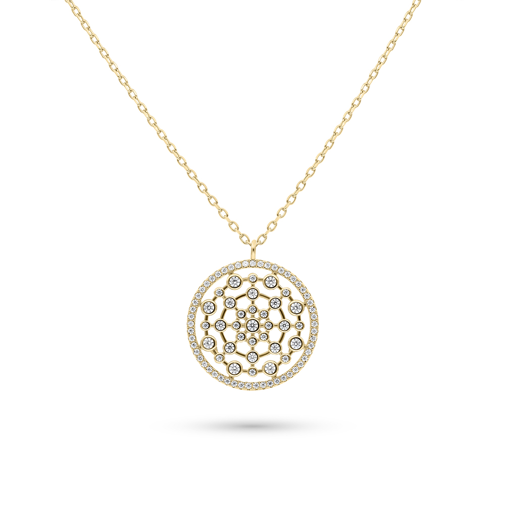 Sterling Silver 925 Necklace Gold Plated Embedded With White CZ