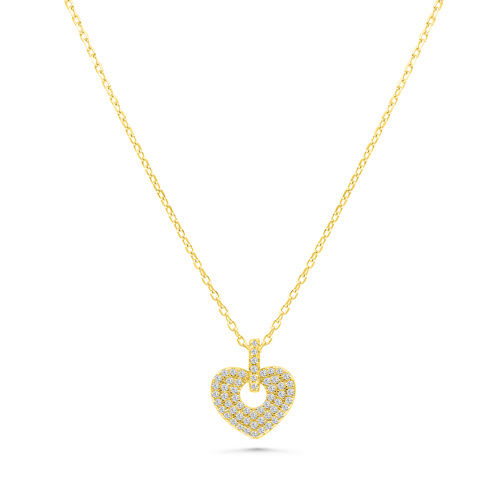 Sterling Silver 925 Necklace Gold Plated Embedded With White CZ