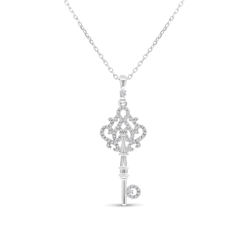 Sterling Silver 925 Necklace Rhodium Plated Embedded With White CZ