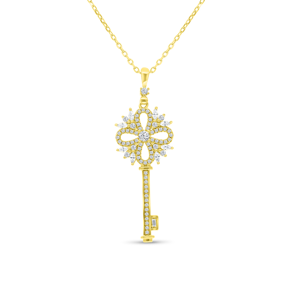 Sterling Silver 925 Necklace Gold Plated Embedded With White CZ