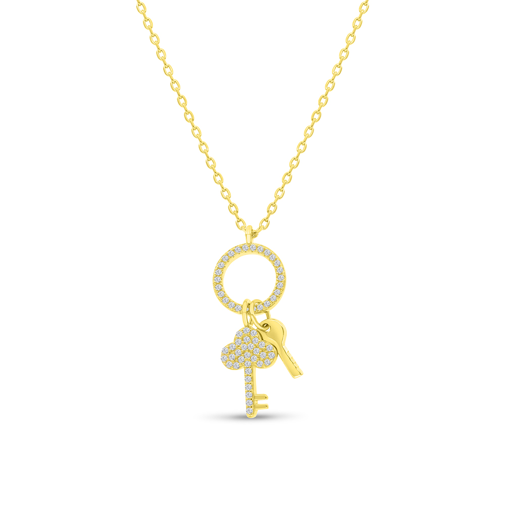 Sterling Silver 925 Necklace Gold Plated Embedded With White CZ