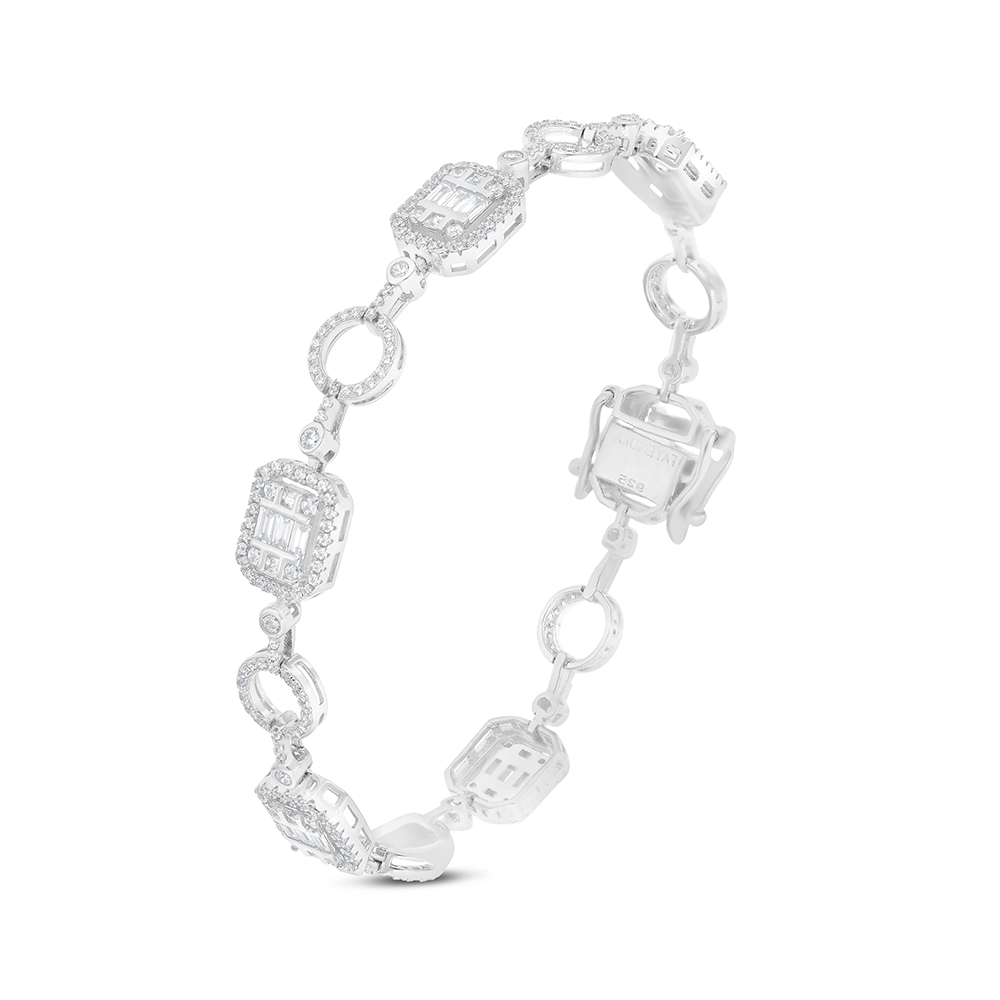 Sterling Silver 925 Bracelet Rhodium Plated Embedded With White CZ