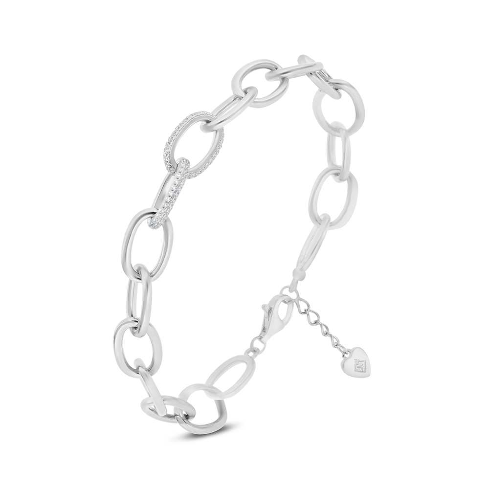 Sterling Silver 925 Bracelet Rhodium Plated Embedded With White CZ