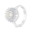 Sterling Silver 925 Ring Rhodium Plated Embedded With Yellow Zircon And White CZ