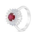 Sterling Silver 925 Ring Rhodium Plated Embedded With Ruby Corundum And White CZ