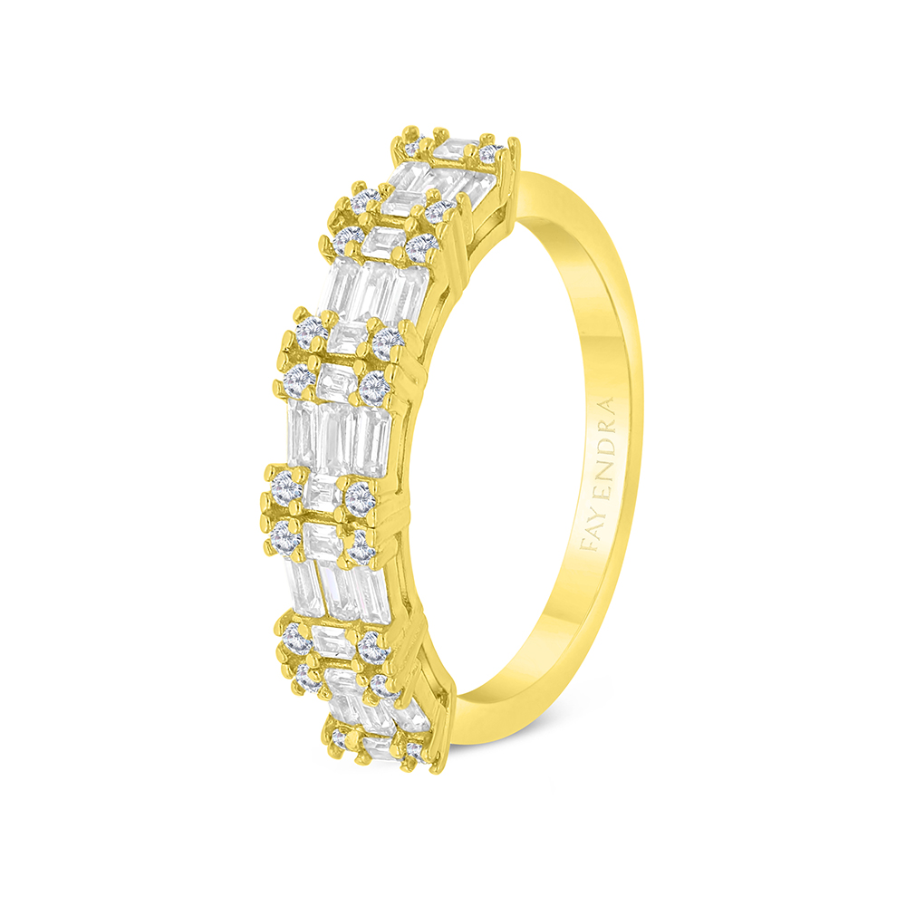 Sterling Silver 925 Ring Gold Plated Embedded With White CZ