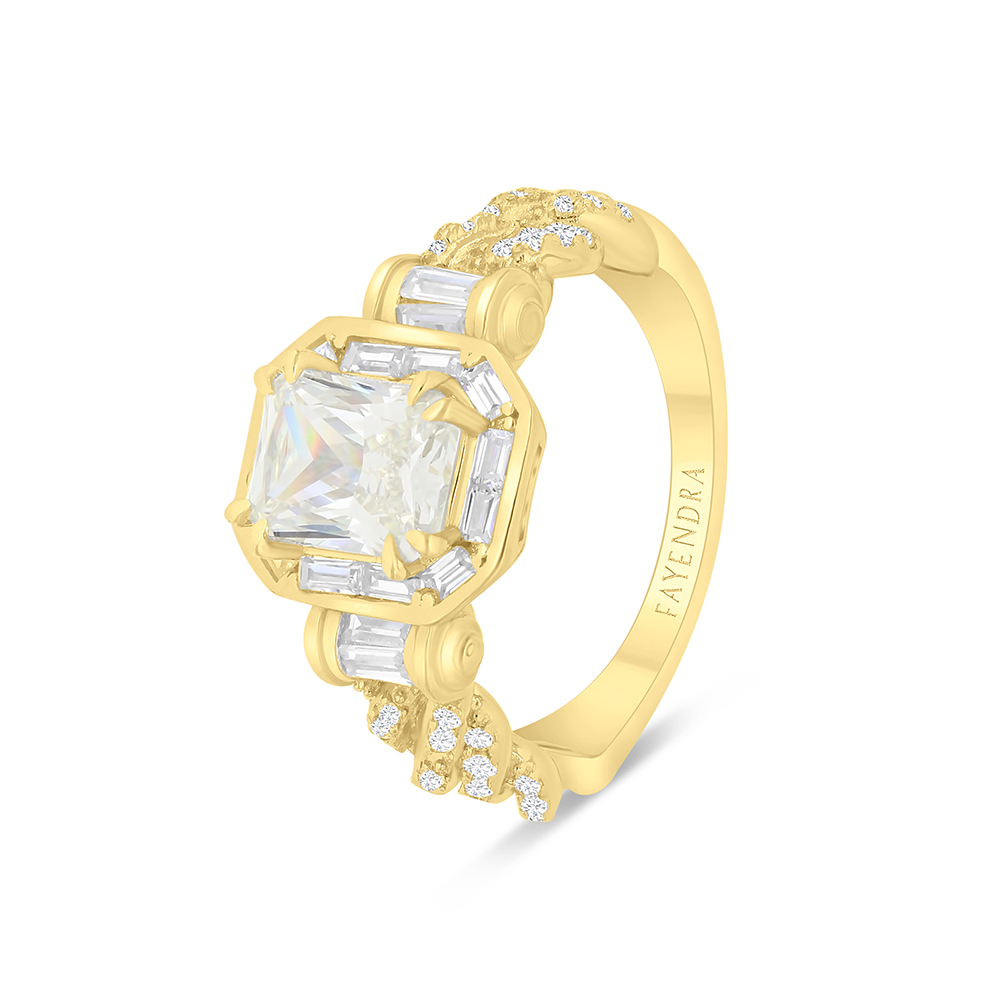 Sterling Silver 925 Ring Gold Plated  Embedded With Yellow Zircon And White CZ