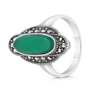 Sterling Silver 925 Ring Embedded With Natural Green Agate And Marcasite Stones