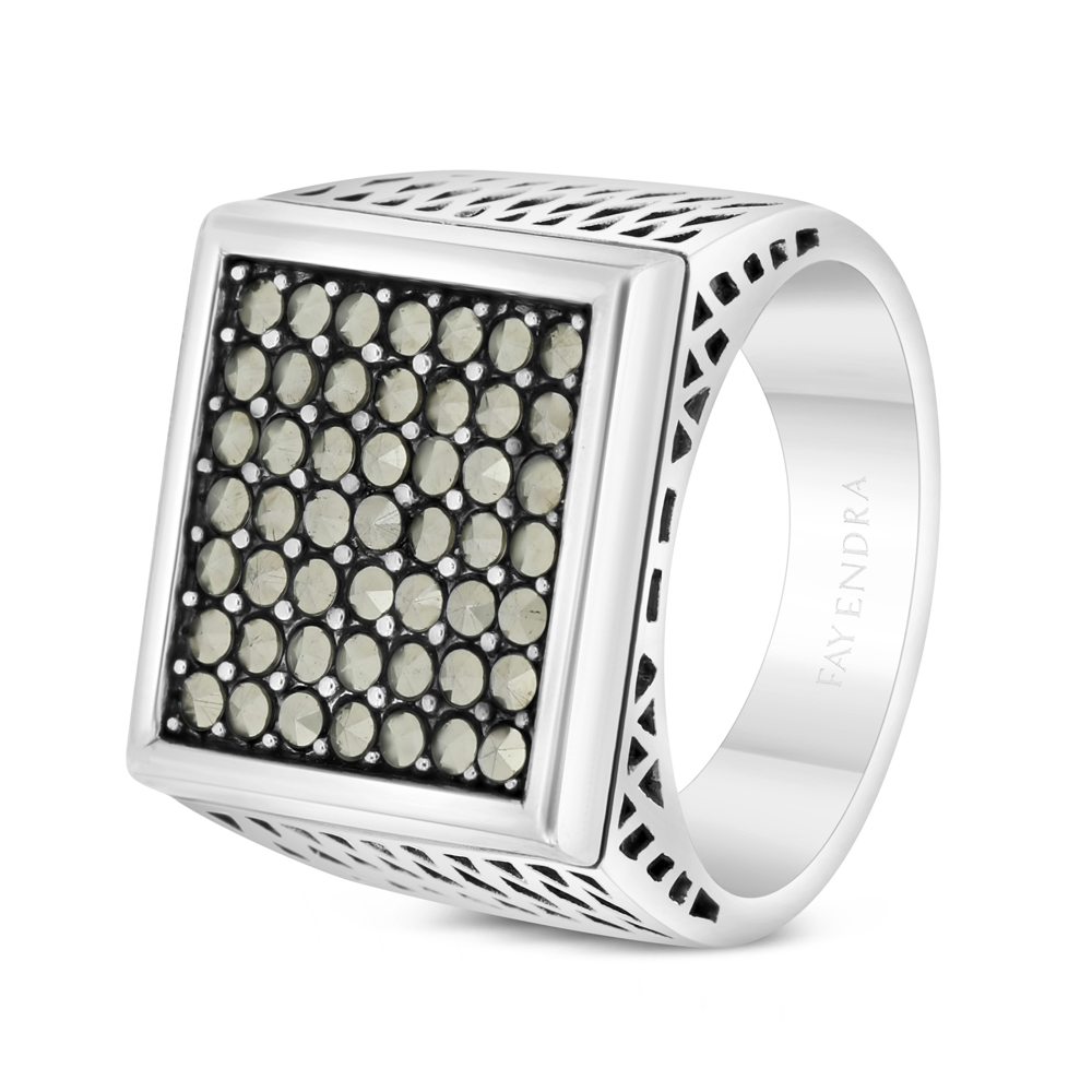 Sterling Silver 925 Ring Embedded With Marcasite Stones For Men