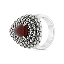 Sterling Silver 925 Ring Embedded With Natural Aqiq And Marcasite Stones