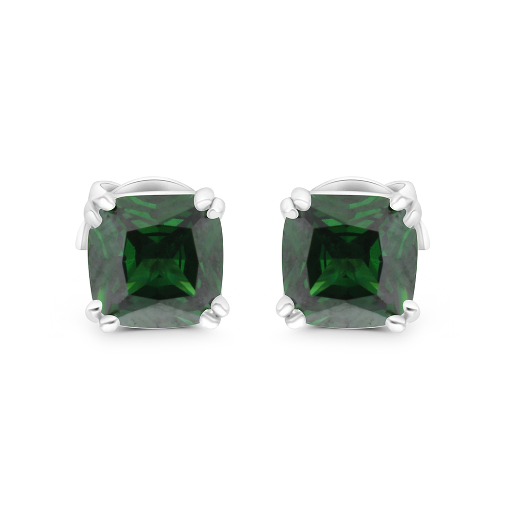 Sterling Silver 925 Earring Rhodium Plated Embedded With Emerald Zircon