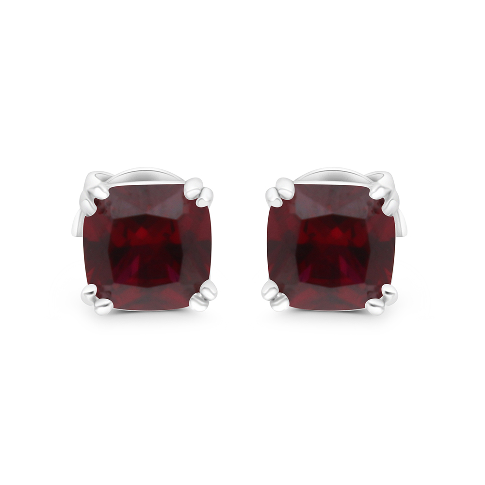 Sterling Silver 925 Earring Rhodium Plated Embedded With Ruby Corundum 