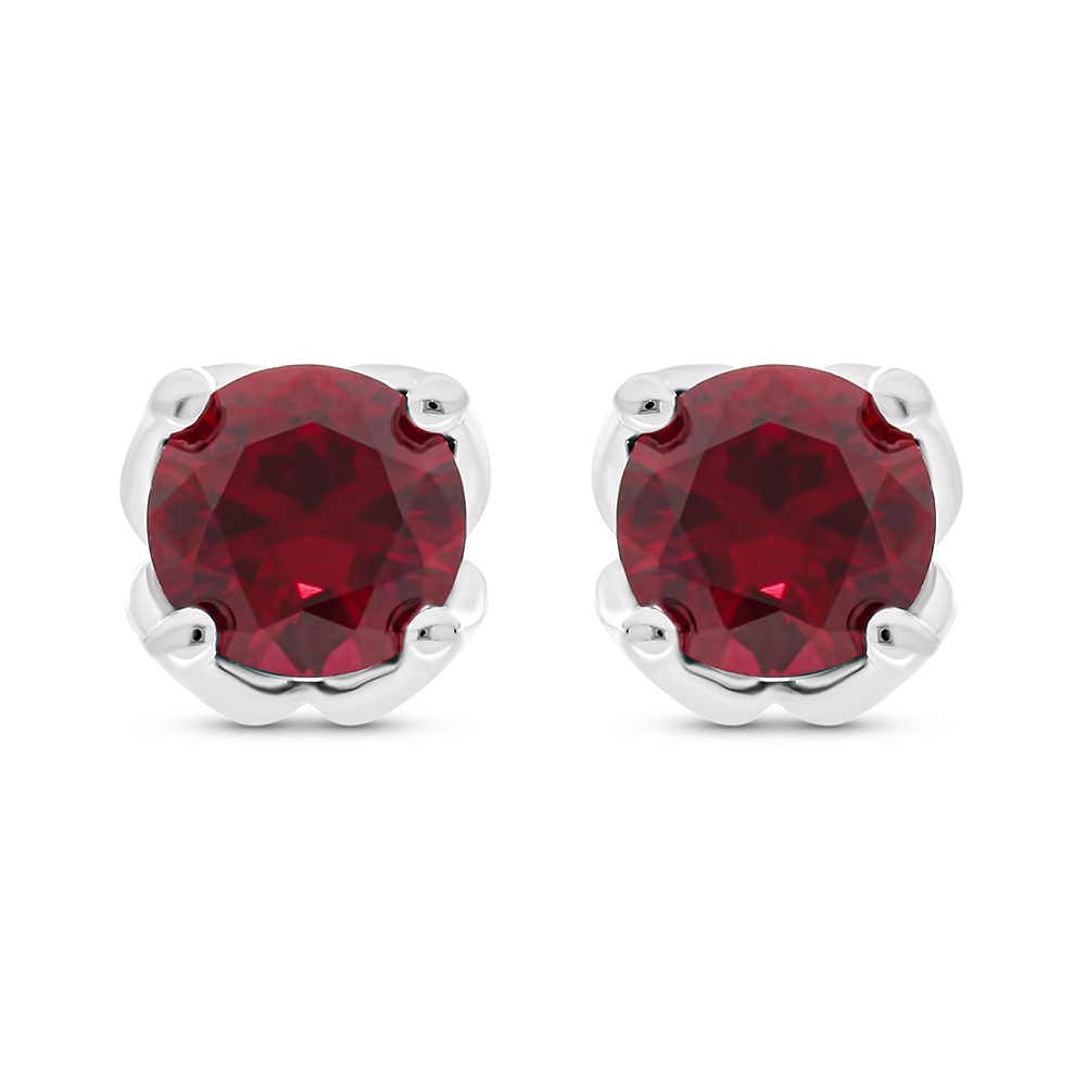 Sterling Silver 925 Earring Rhodium Plated Embedded With Ruby Corundum