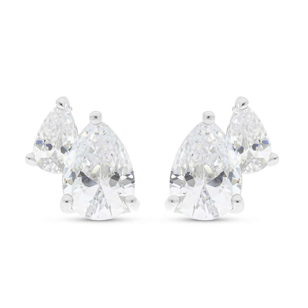 Sterling Silver 925 Earring Rhodium Plated Embedded With White CZ