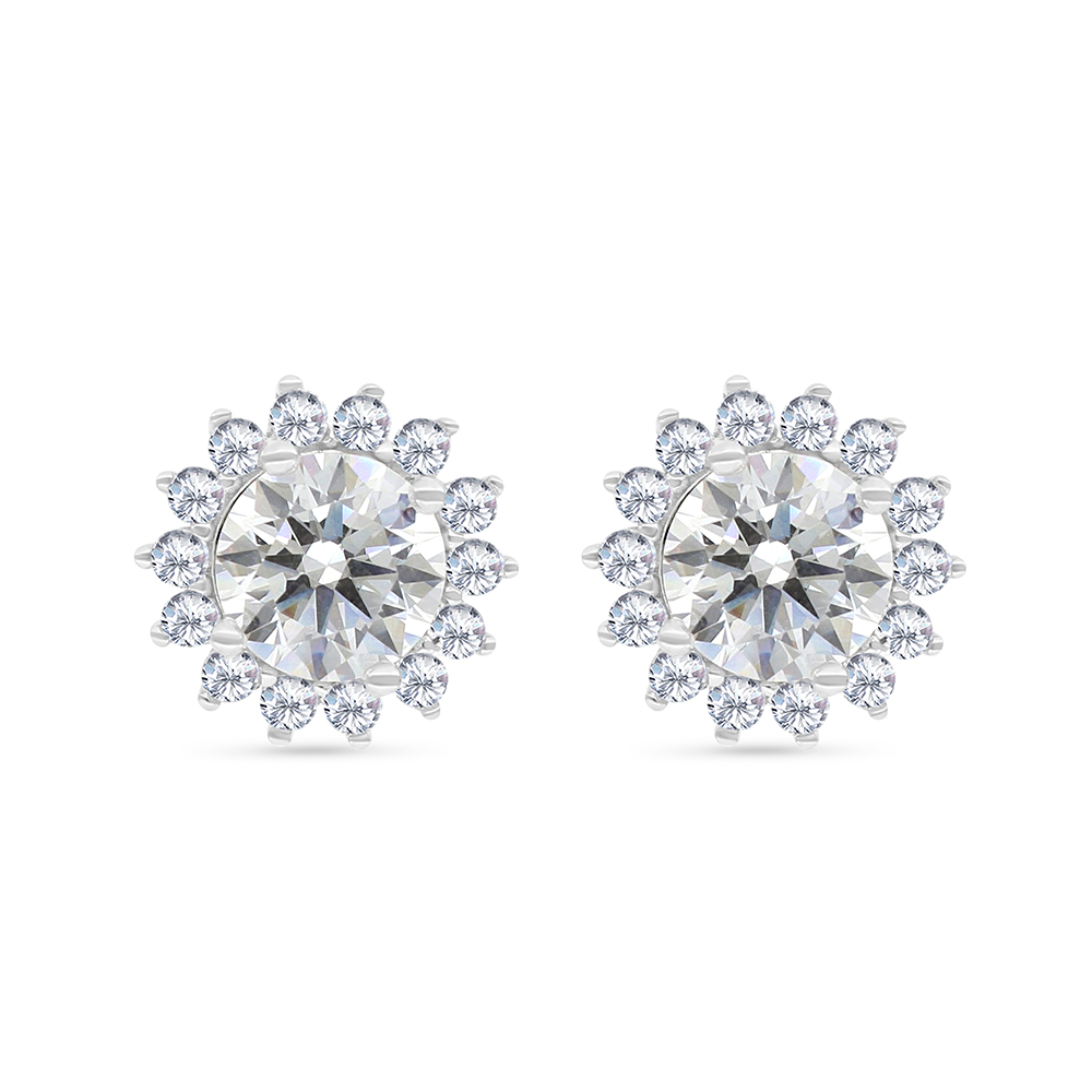 Sterling Silver 925 Earring Rhodium Plated Embedded With White CZ