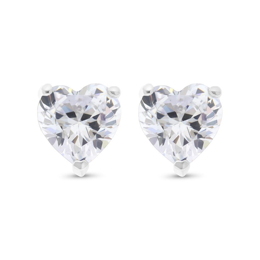 Sterling Silver 925 Earring Rhodium Plated Embedded With White CZ