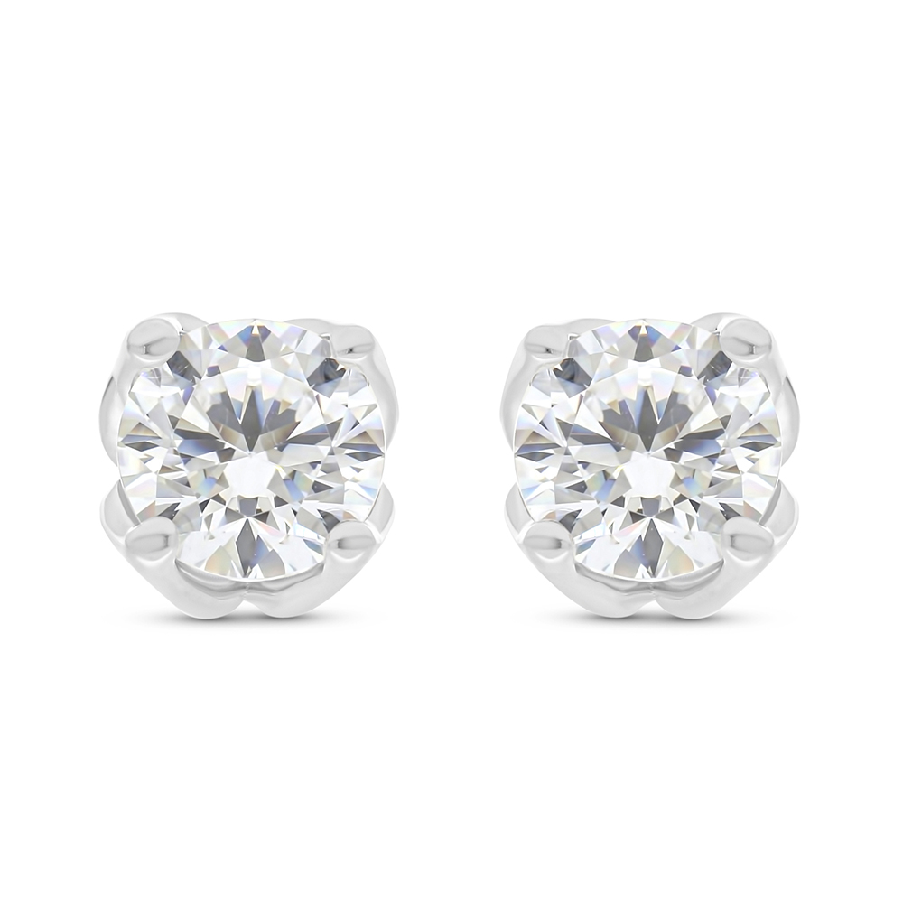 Sterling Silver 925 Earring Rhodium Plated Embedded With White CZ