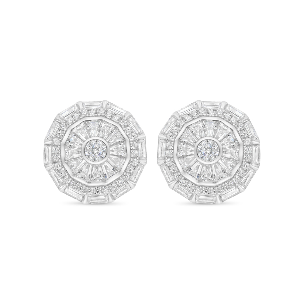 Sterling Silver 925 Earring Rhodium Plated Embedded With White CZ