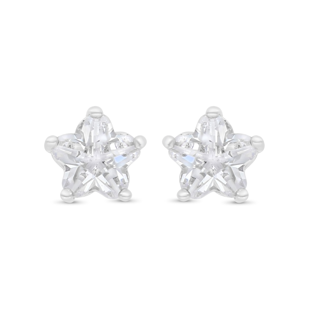 Sterling Silver 925 Earring Rhodium Plated Embedded With White CZ