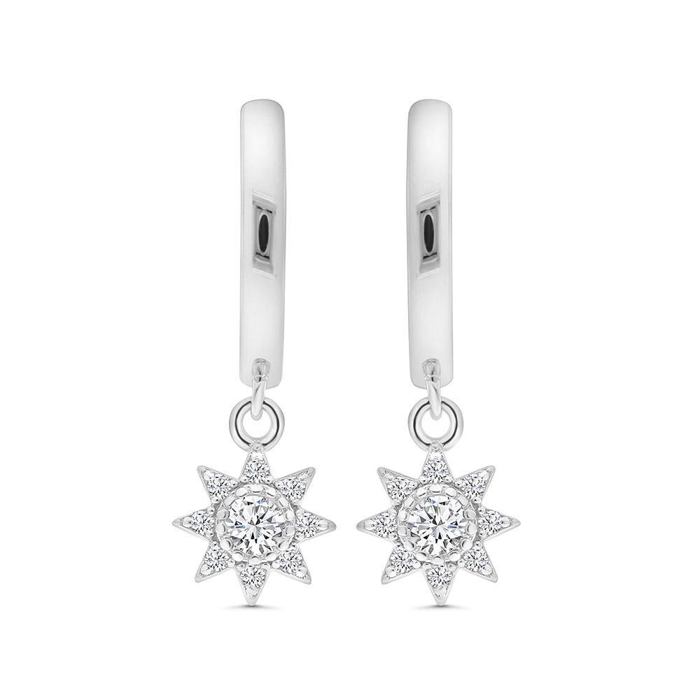 Sterling Silver 925 Earring Rhodium Plated Embedded With White CZ